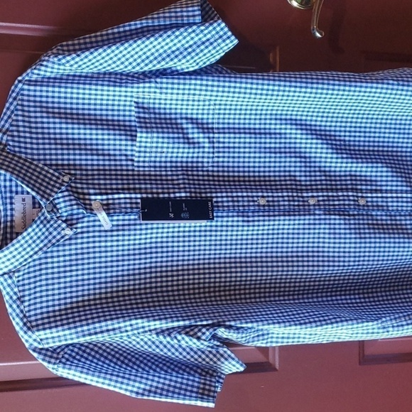 Saddlebred NWT easy care SS blue check button down shirt large classic fit - Picture 1 of 9